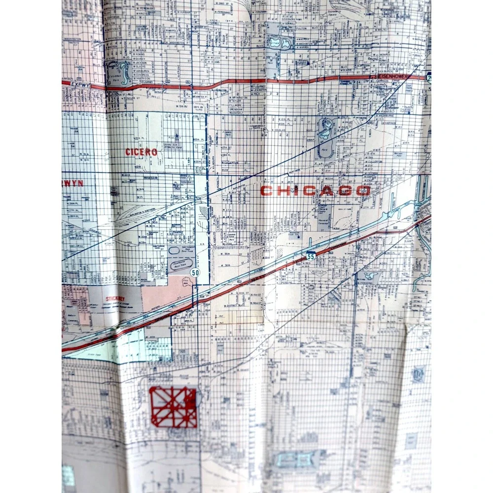 Vintage Greater Chicago Illinois Map, Large Wall Hanging Magnetic‎ Poster Frame